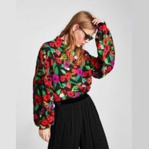 Zara Vintage Floral Balloon Sleeve Top Small